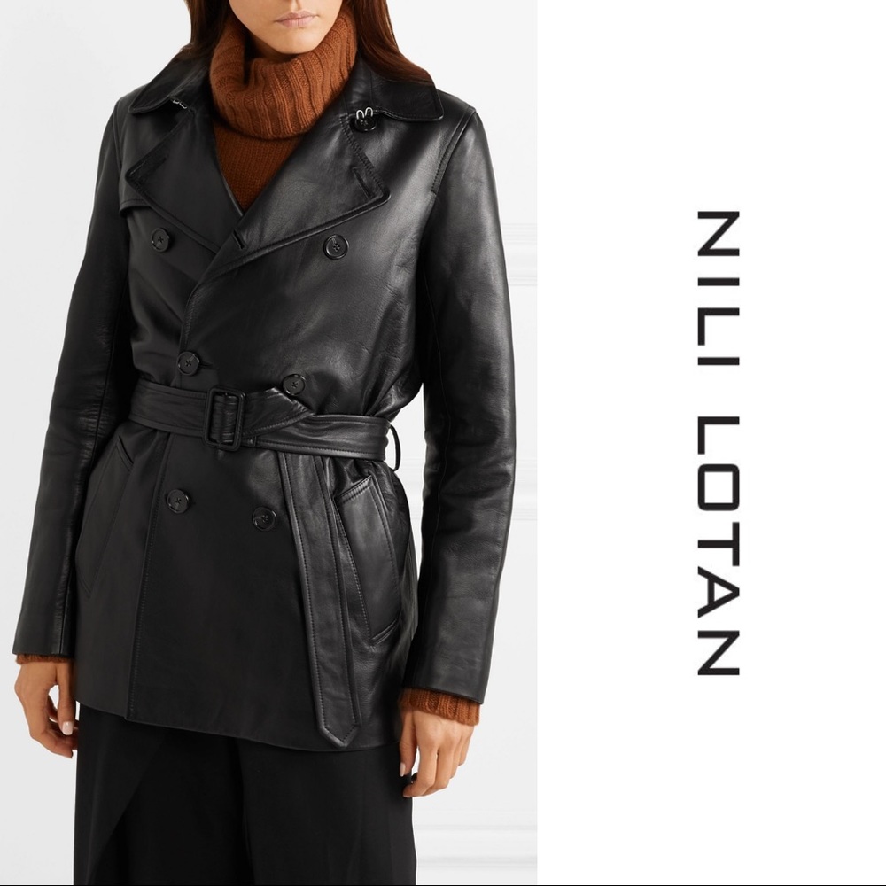 NWT Nili Lotan Rose Genuine Lamb Leather Trench Jacket Coat